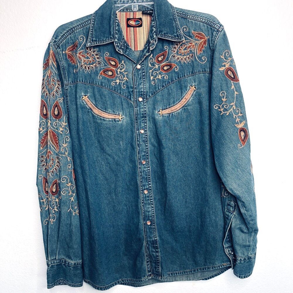 Vintage Martini Ranch Men's Denim Snap Buttons Shirt Size M 100% Cotton India